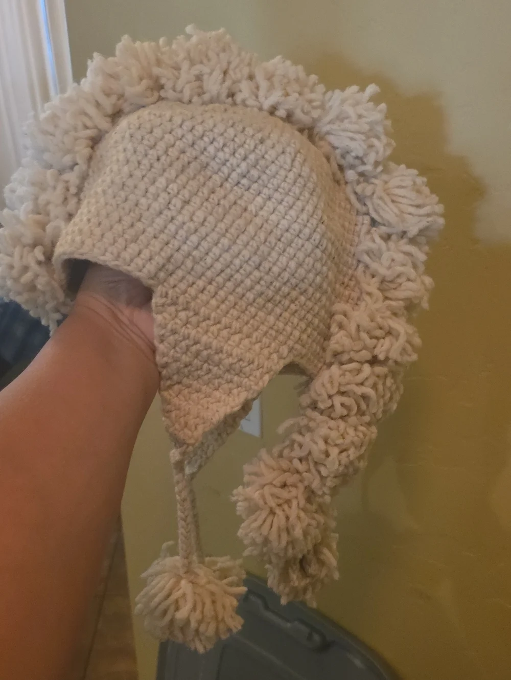 Kids Cream Knit Pom Pom Earflap Hat